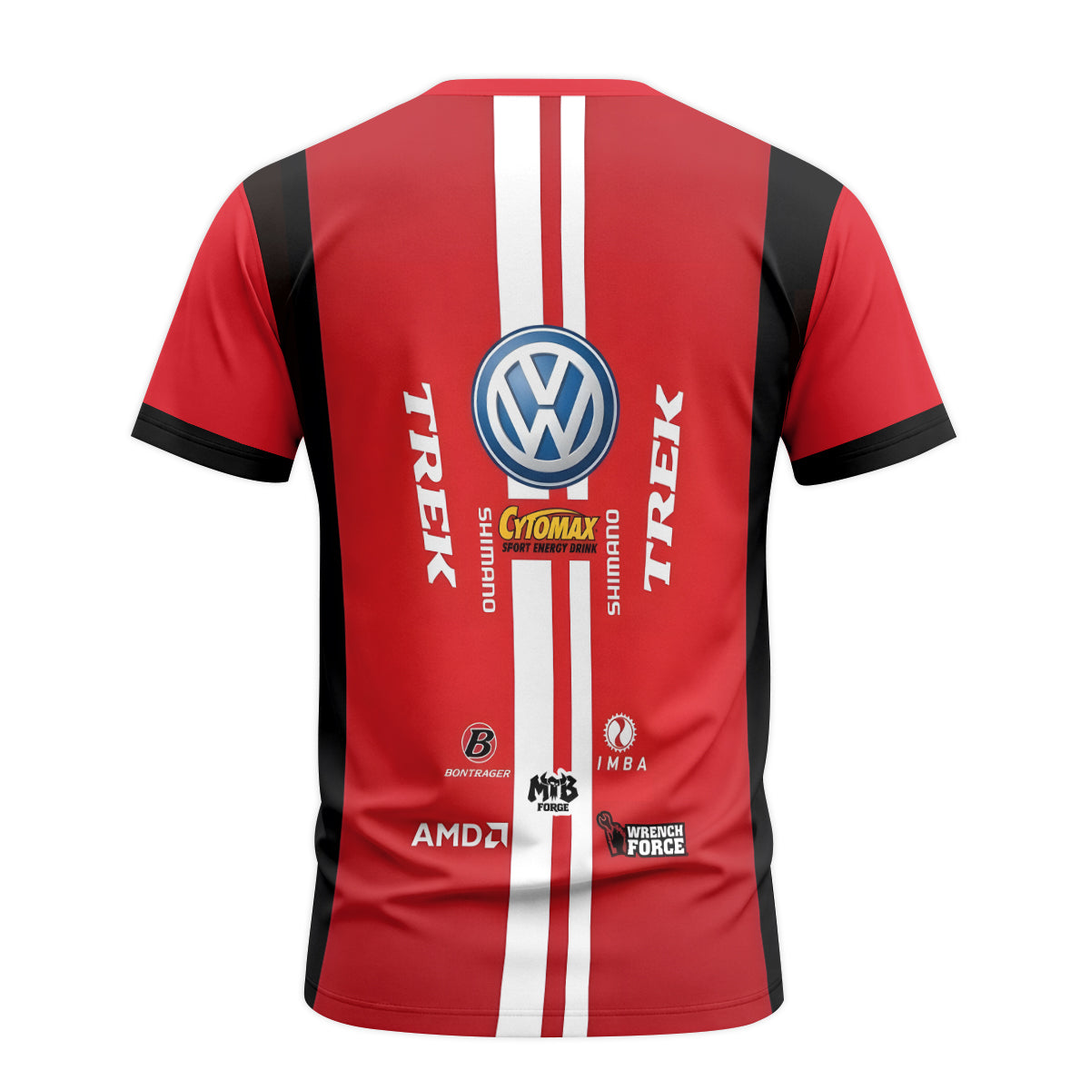 Trek Volkswagen Red Black Short Sleeve Motocross Jersey – Back View Mockup
