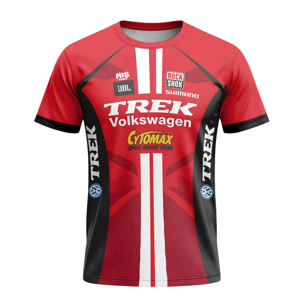 Trek Volkswagen Red Black Short Sleeve Motocross Jersey – Front View Mockup