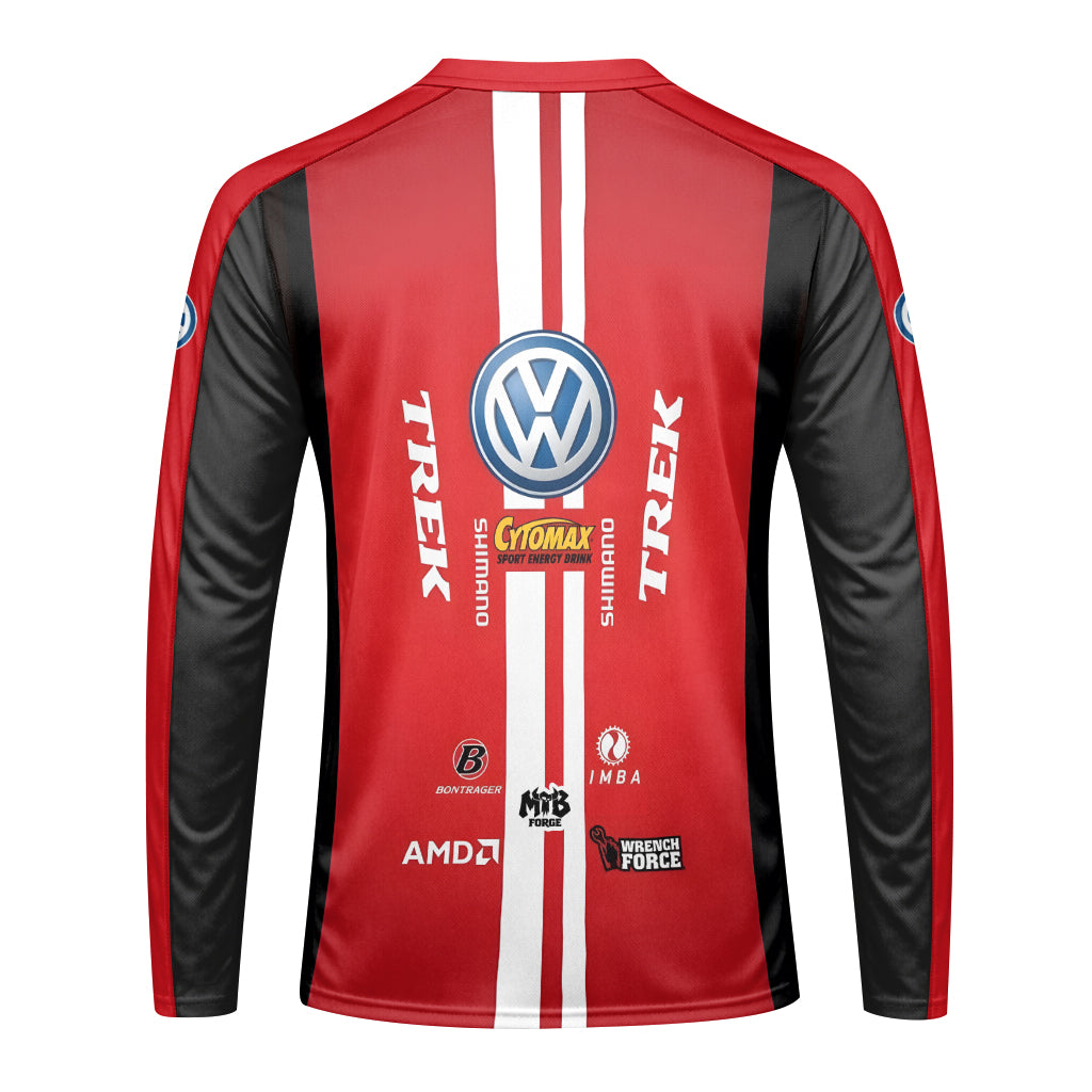 Trek Volkswagen Red Black Youth Long Sleeve Motocross Jersey – Back View Mockup