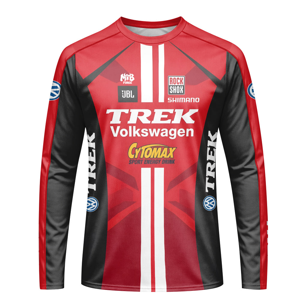 Trek Volkswagen Red Black Youth Long Sleeve Motocross Jersey – Front View Mockup