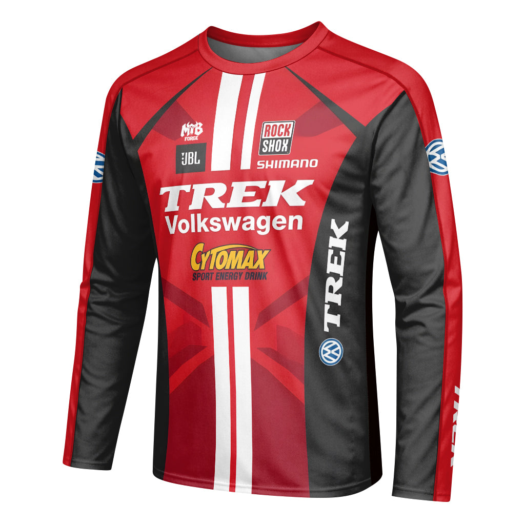 Trek Volkswagen Red Black Youth Long Sleeve Motocross Jersey – Left Side View Mockup