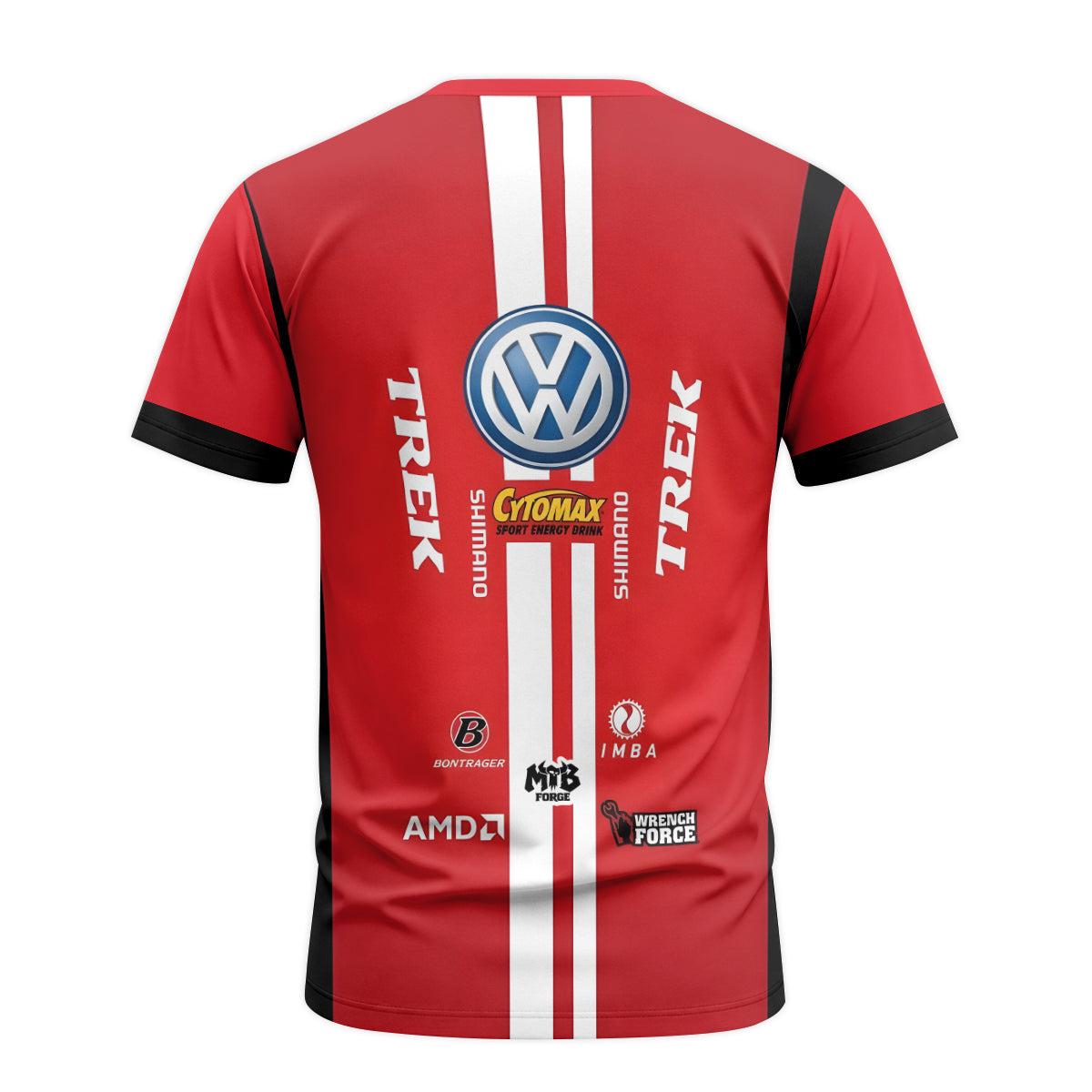 Trek Volkswagen Red Black Youth Short Sleeve Motocross Jersey – Back View Mockup