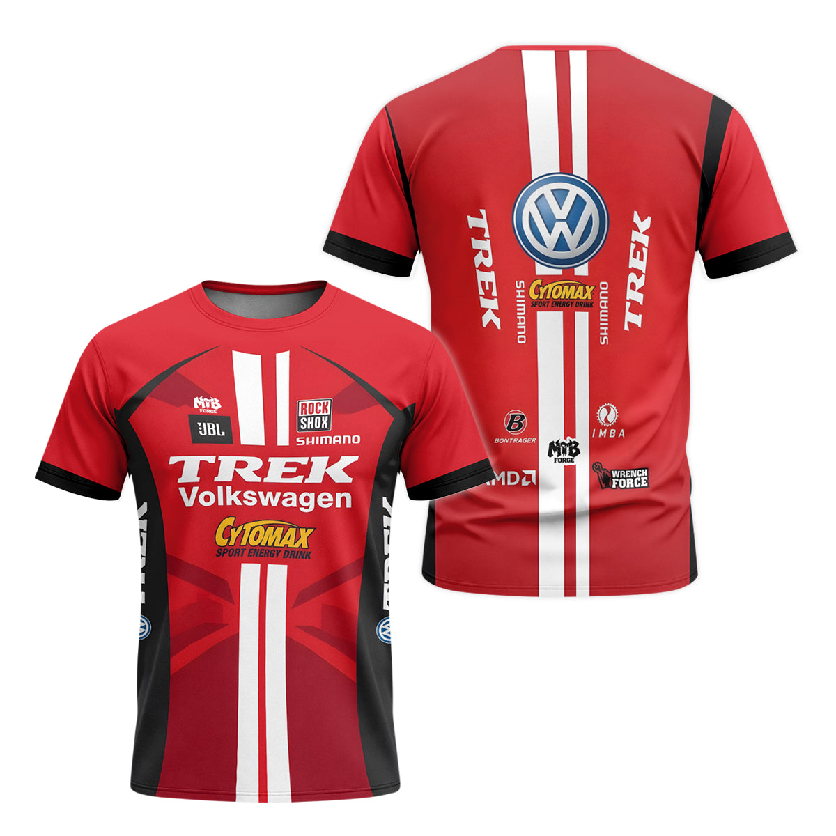 Trek Volkswagen Red Black Youth Short Sleeve Motocross Jersey – Front and Back View
