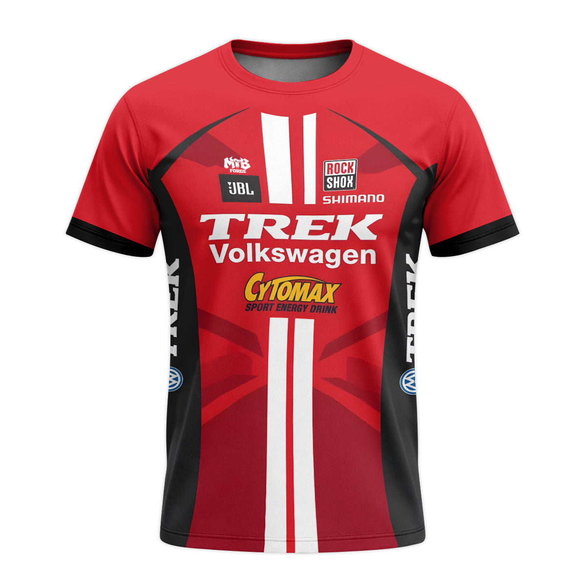 Trek Volkswagen Red Black Youth Short Sleeve Motocross Jersey – Front View Mockup