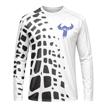 White Black Abstract Long Sleeve Mountain Bike Jersey - front view mockup