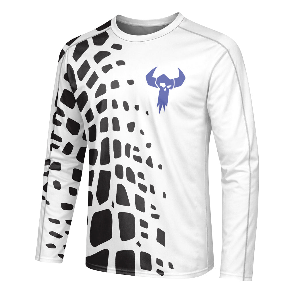 White Black Abstract Long Sleeve Mountain Bike Jersey - left side mockup