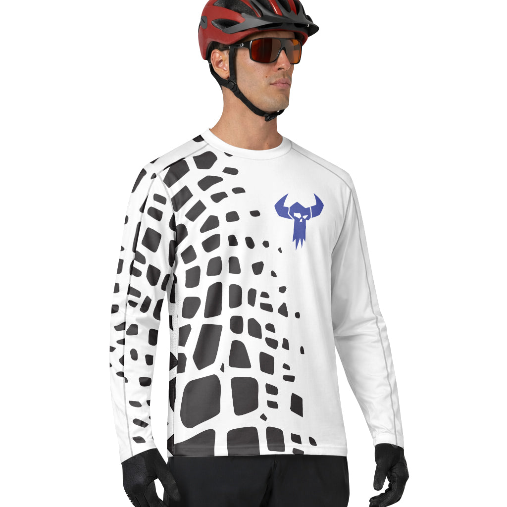 White Black Abstract Long Sleeve Mountain Bike Jersey - lifestyle view