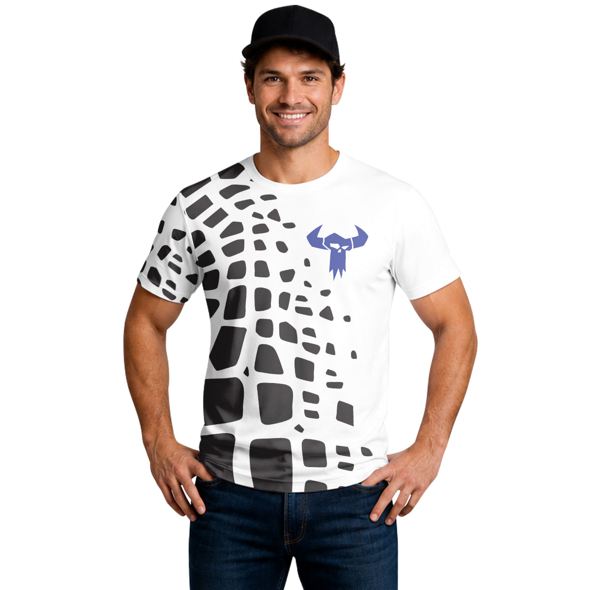 White Black Abstract Short Sleeve Mountain Bike Jersey - lifestyle view