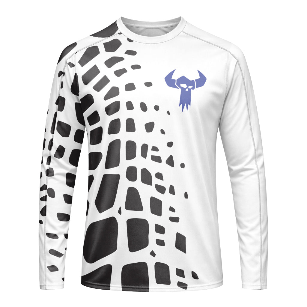 White Black Abstract Youth Long Sleeve Mountain Bike Jersey – Front View Mockup