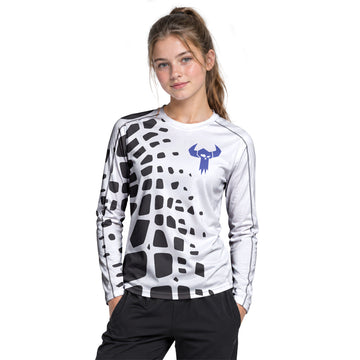 White Black Abstract Youth Long Sleeve Mountain Bike Jersey – Girl Lifestyle View