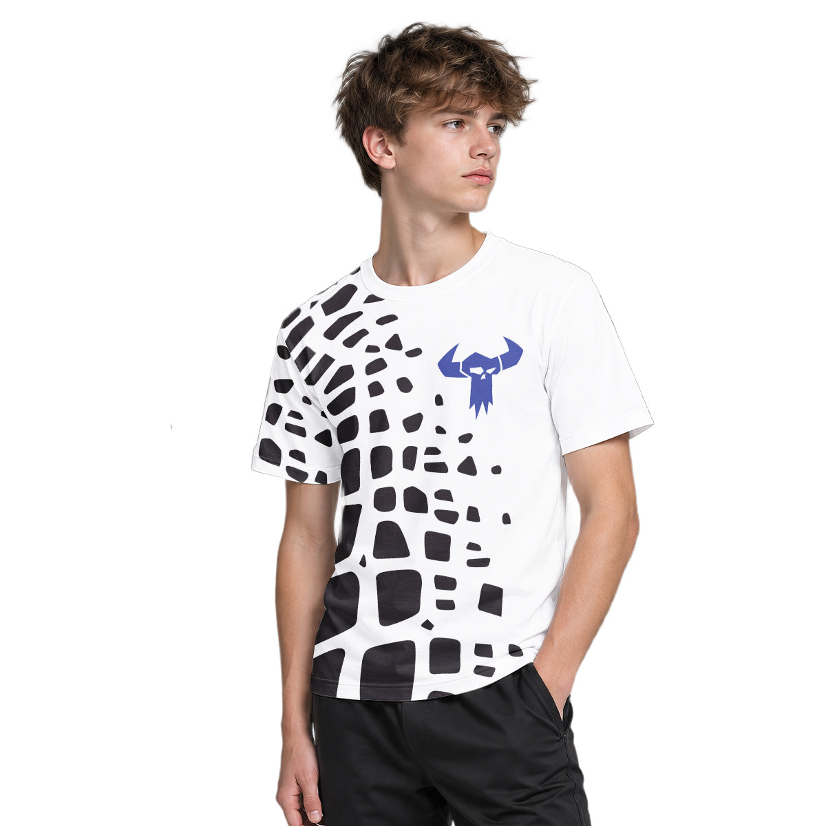 White Black Abstract Youth Short Sleeve Mountain Bike Jersey – Boy Lifestyle View