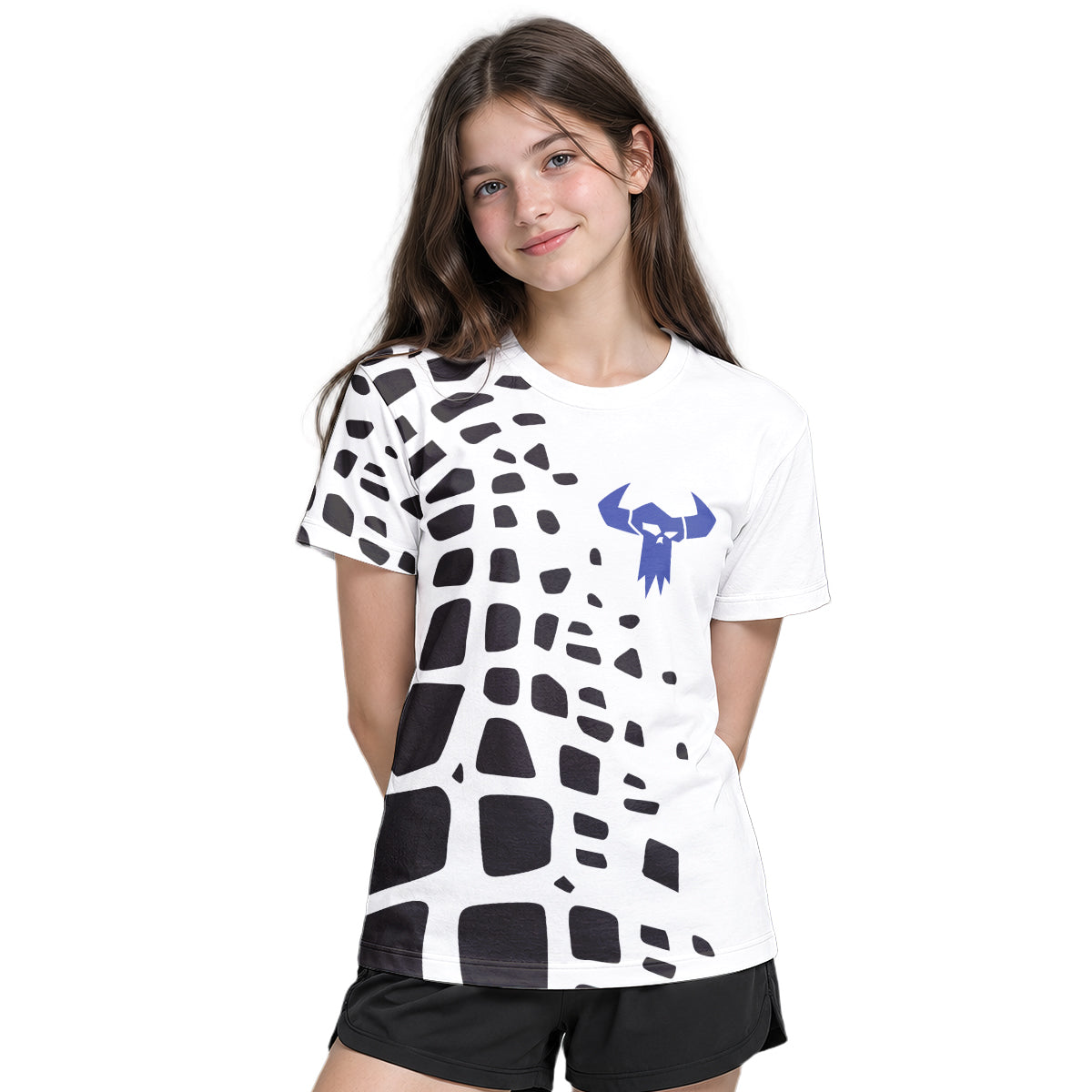 White Black Abstract Youth Short Sleeve Mountain Bike Jersey – Girl Lifestyle View