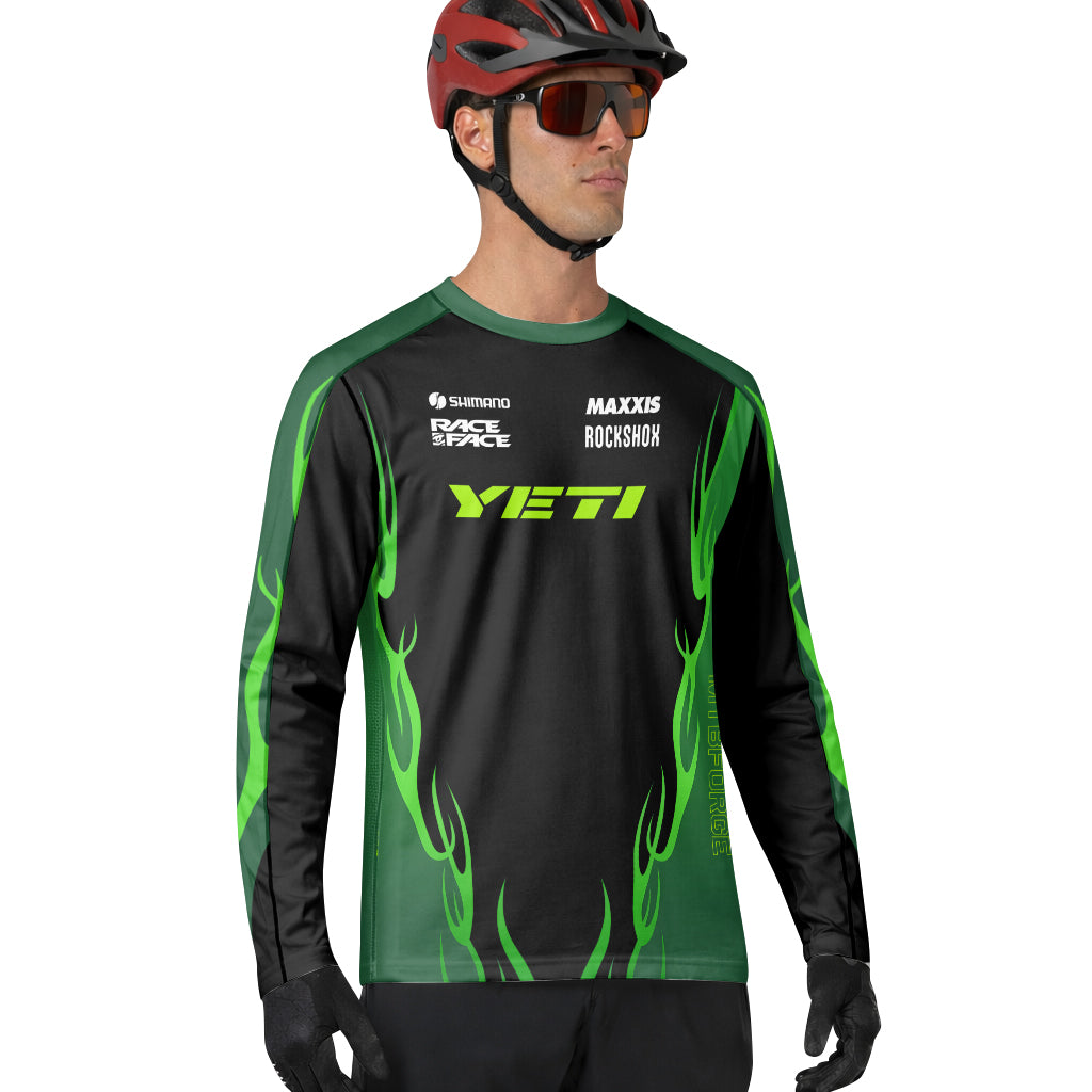 Yeti Black Green Long Sleeve Mountain Bike Jersey - lifestyle view