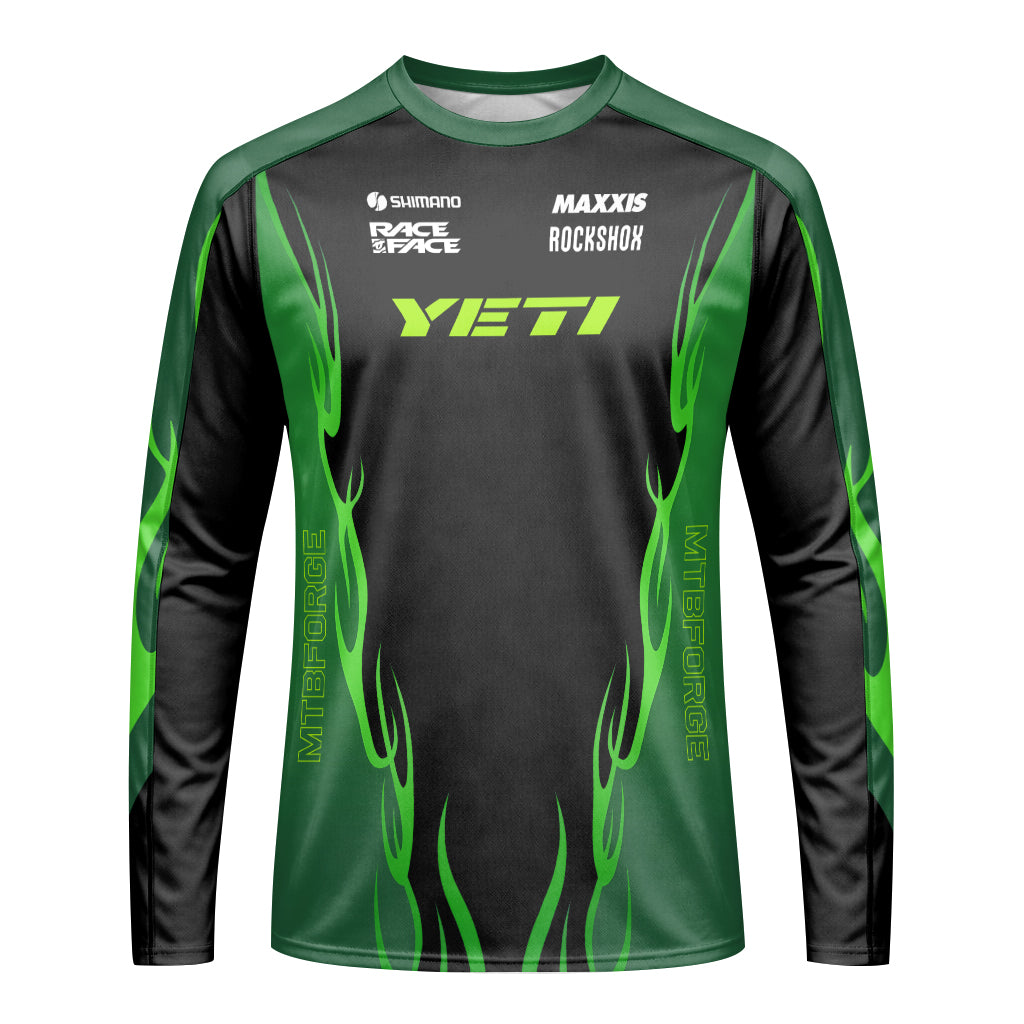 Yeti Black Green Long Sleeve Mountain Bike Jersey - front view mockup