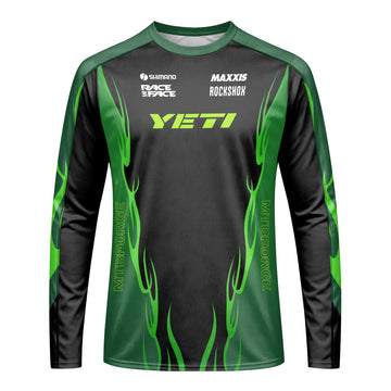 Yeti Black Green Long Sleeve Mountain Bike Jersey - front view mockup