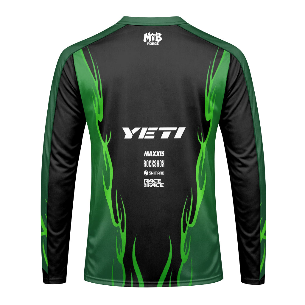 Yeti Black Green Long Sleeve Mountain Bike Jersey - front view mockup