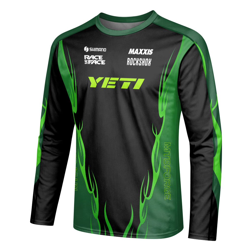 Yeti Black Green Long Sleeve Mountain Bike Jersey - left side mockup