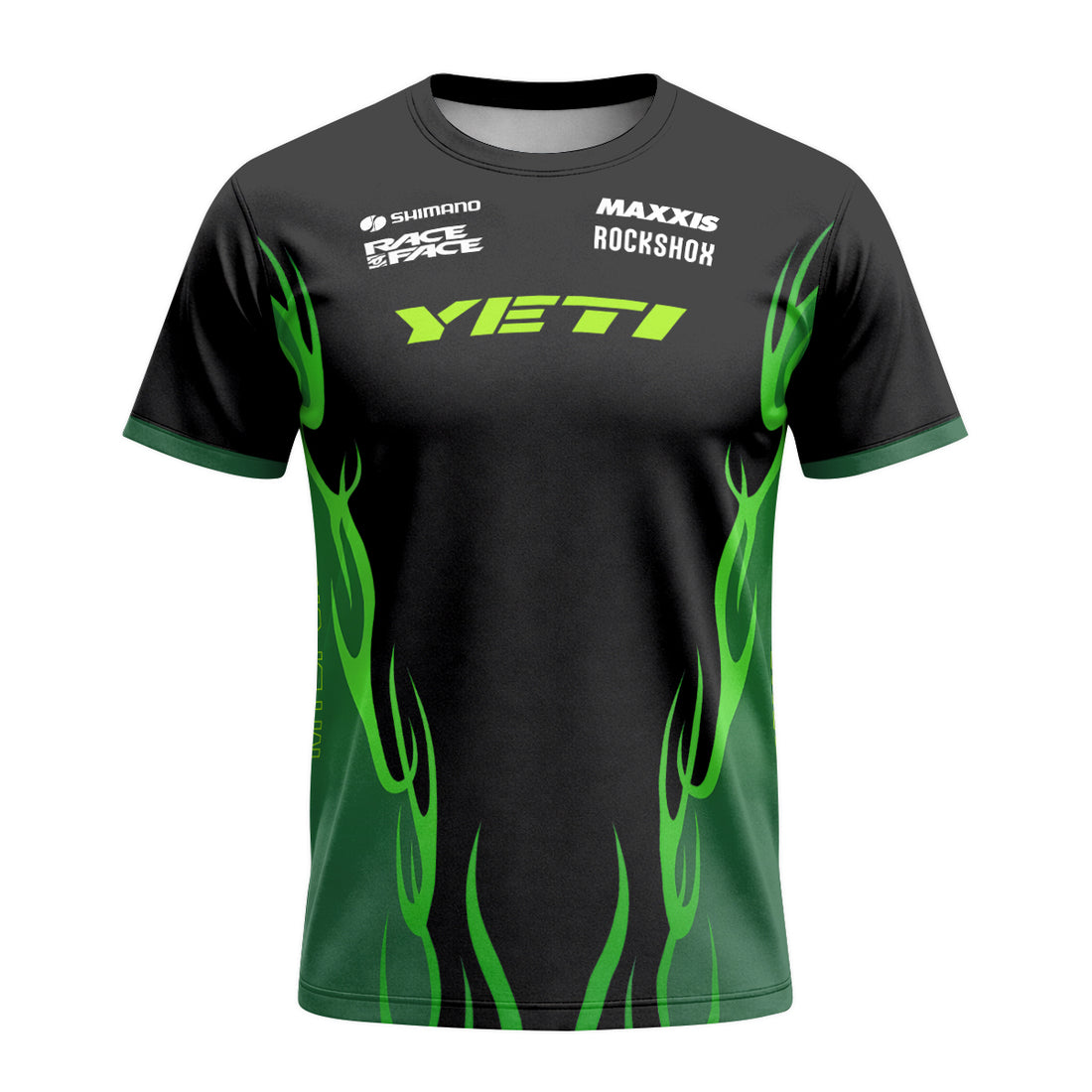 Yeti Black Green Short Sleeve Mountain Bike Jersey - front and back view