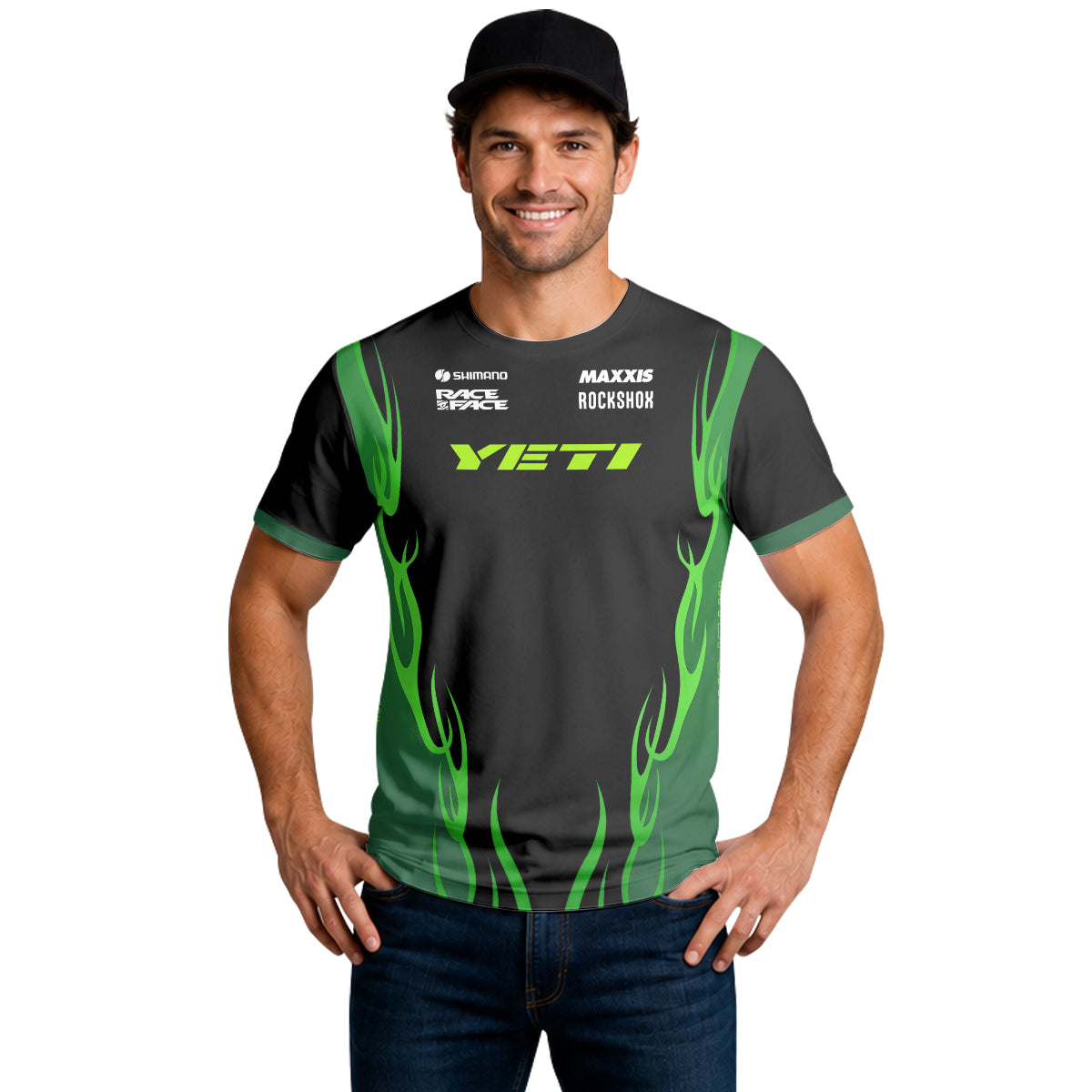 Yeti Black Green Short Sleeve Mountain Bike Jersey - lifestyle view