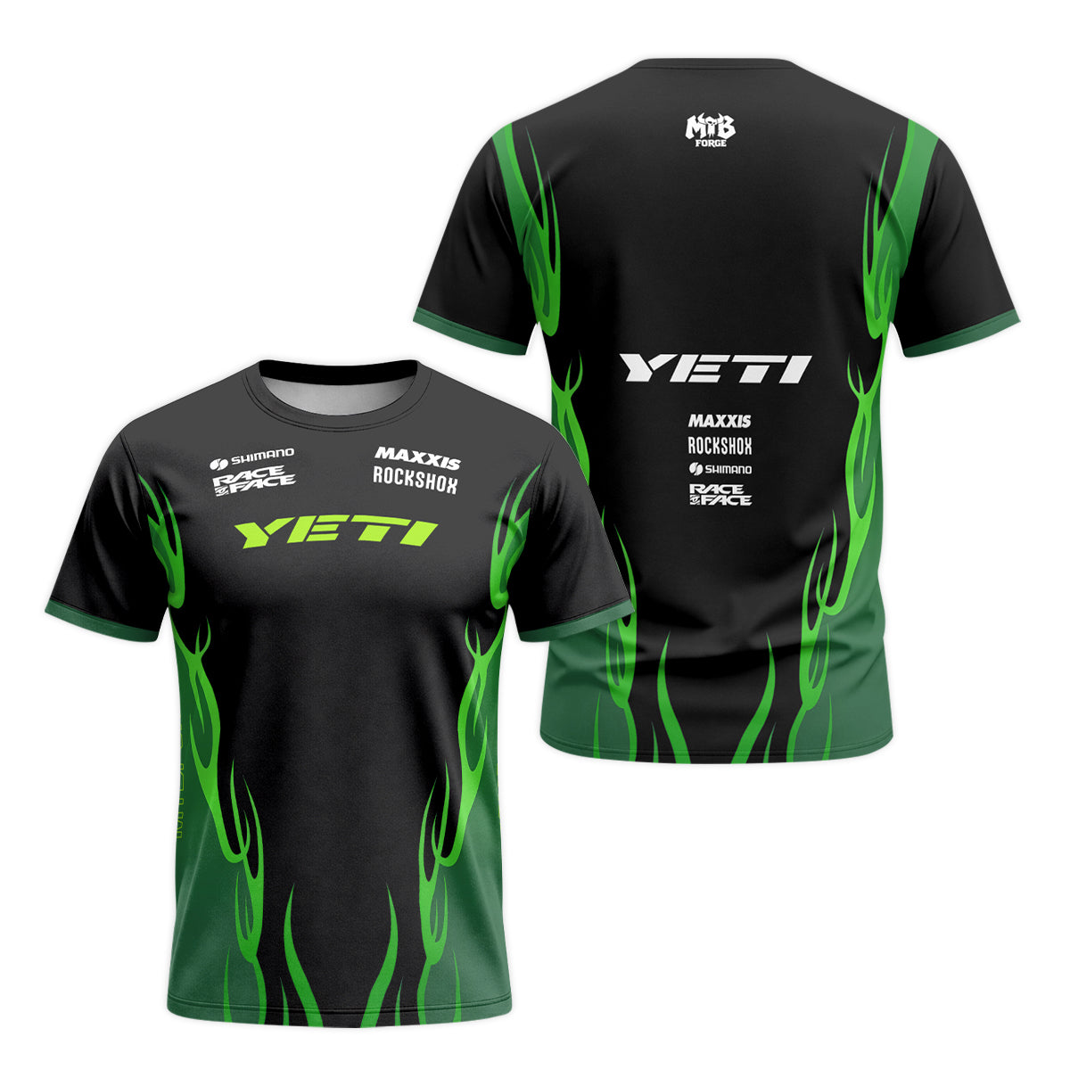 Yeti Black Green Short Sleeve Mountain Bike Jersey - front and back view