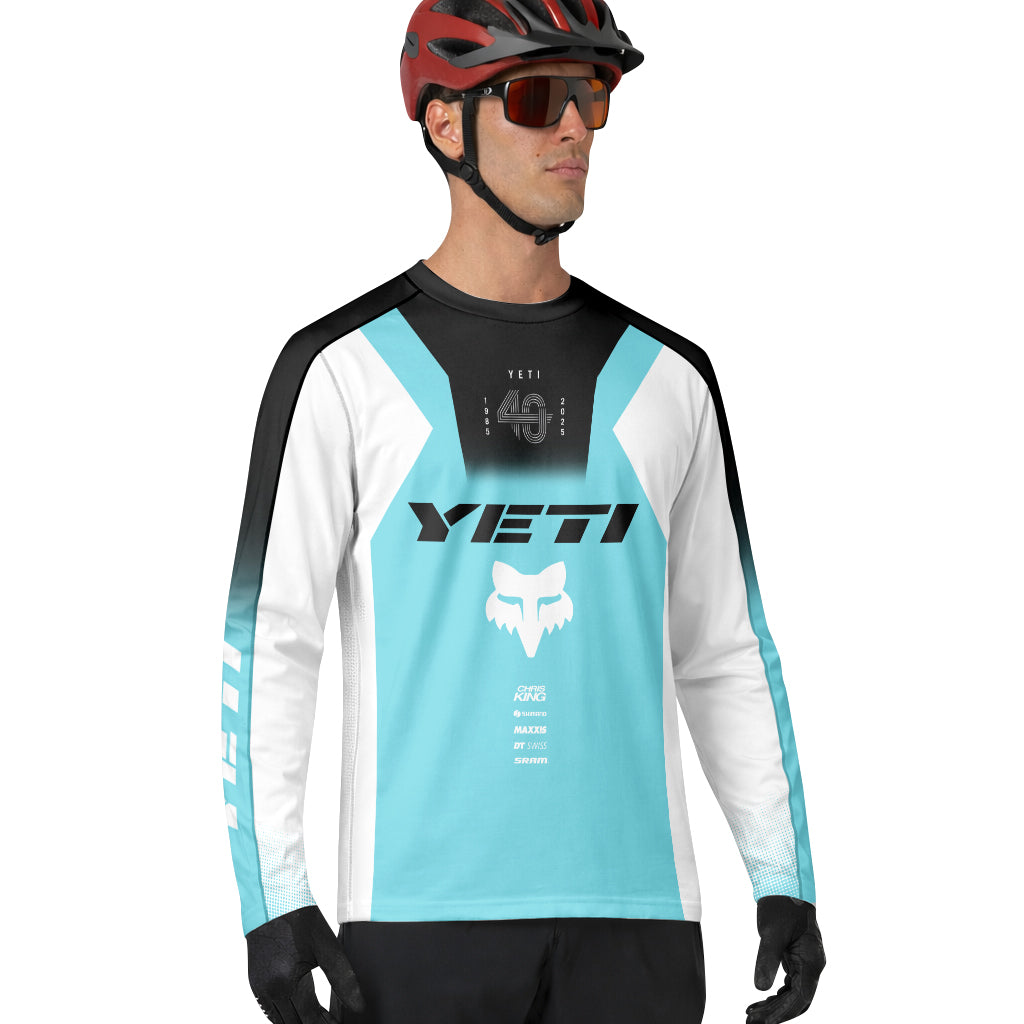 Yeti Fox Aqua White Factory Long Sleeve Mountain Bike Jersey - lifestyle view