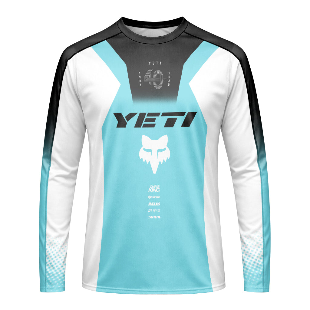 Yeti Fox Aqua White Factory Long Sleeve Mountain Bike Jersey - front view mockup