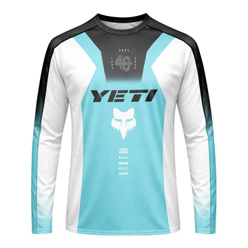 Yeti Fox Aqua White Factory Long Sleeve Mountain Bike Jersey - front view mockup