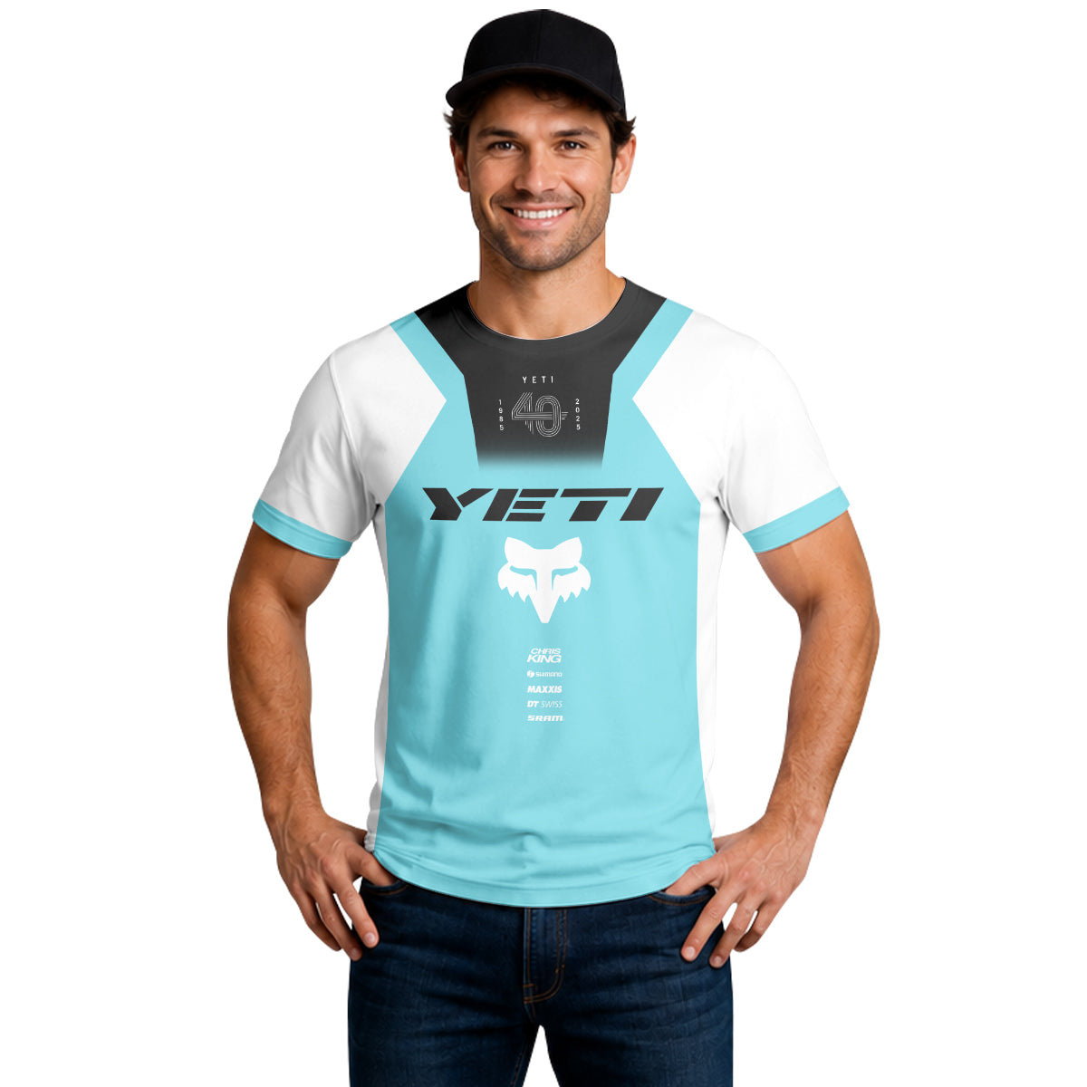 Yeti Fox Aqua White Factory Short Sleeve Mountain Bike Jersey - lifestyle view