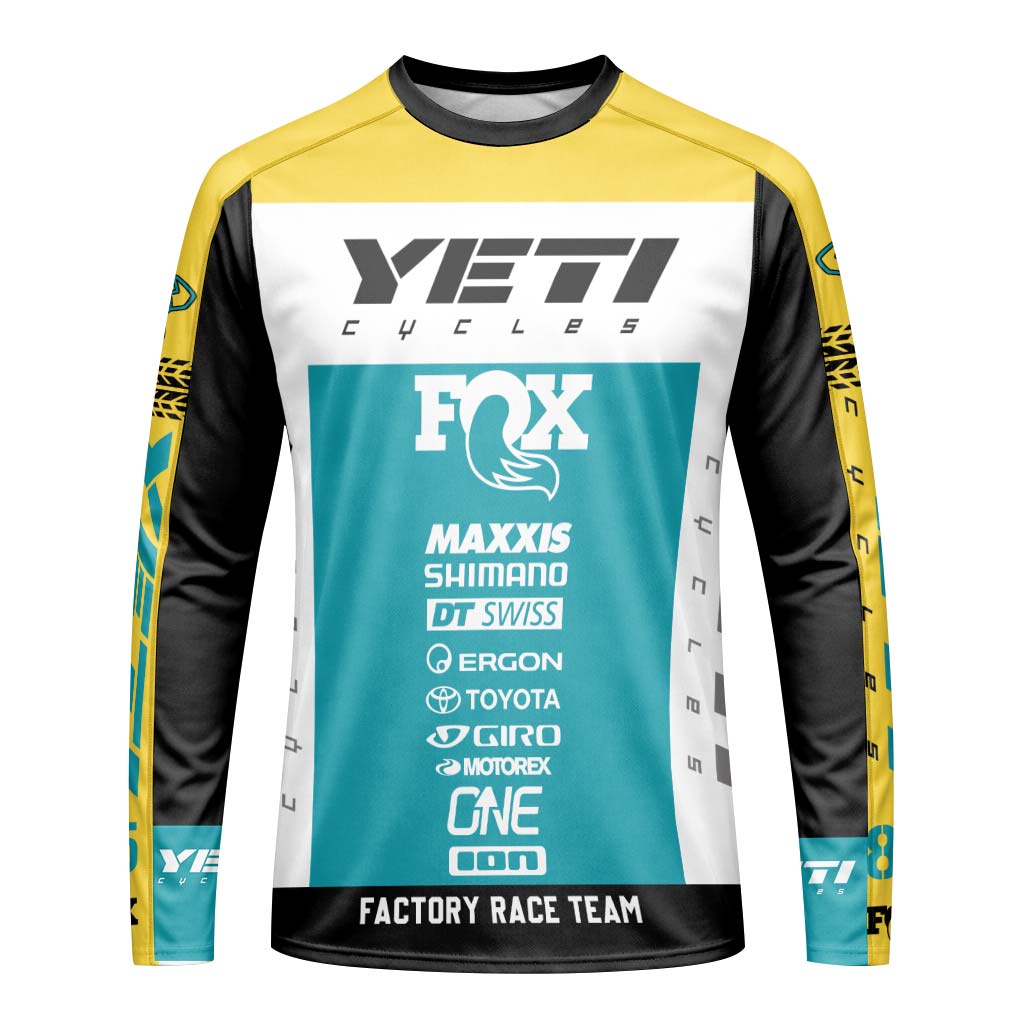 Yeti Fox Factory Team Long Sleeve Mountain Bike Jersey - front view mockup