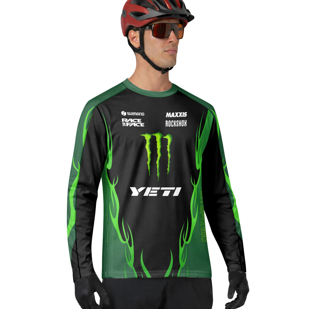 Yeti Monster Energy Black Green Long Sleeve Mountain Bike Jersey - lifestyle view