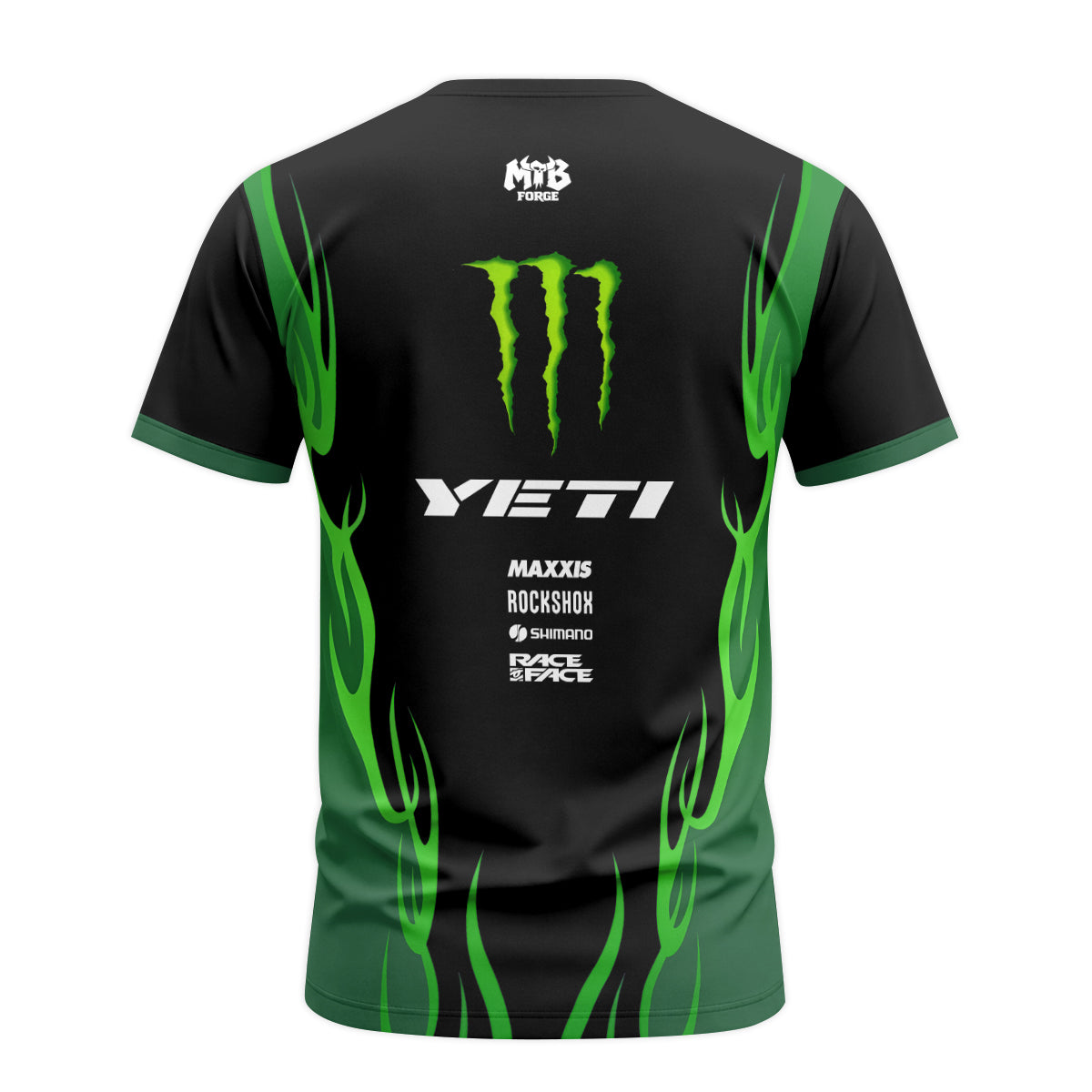 Yeti Monster Energy Black Green Short Sleeve Mountain Bike Jersey - back view mockup