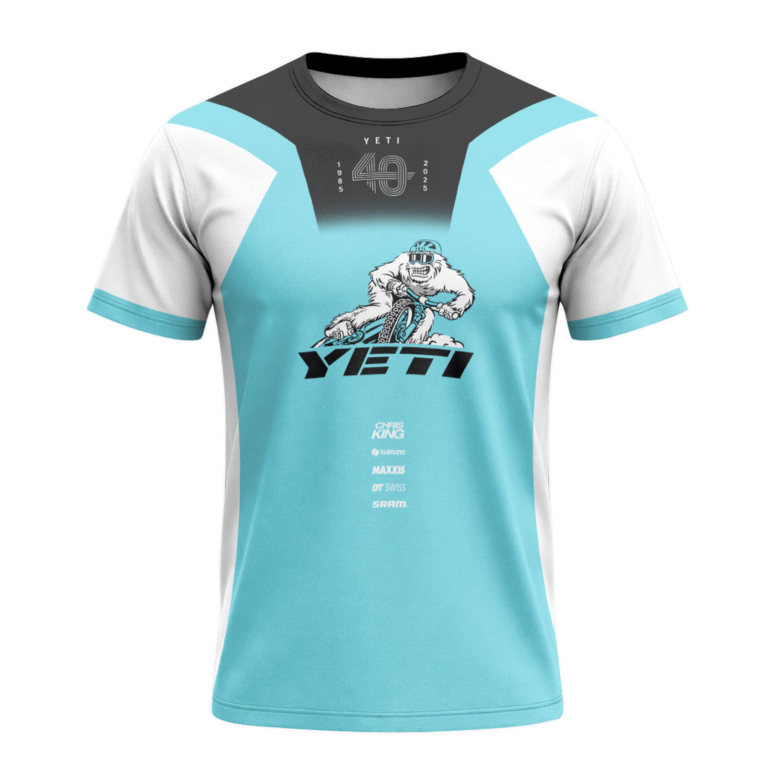 Yeti MTB Aqua White Factory Short Sleeve Mountain Bike Jersey – Front and Back View