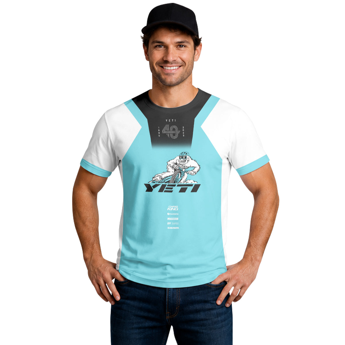 Yeti MTB Aqua White Factory Short Sleeve Mountain Bike Jersey – Lifestyle View