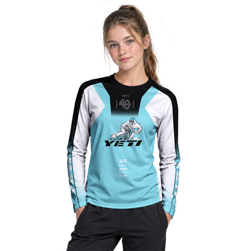 Yeti MTB Aqua White Factory Youth Long Sleeve Mountain Bike Jersey – Girl Lifestyle View