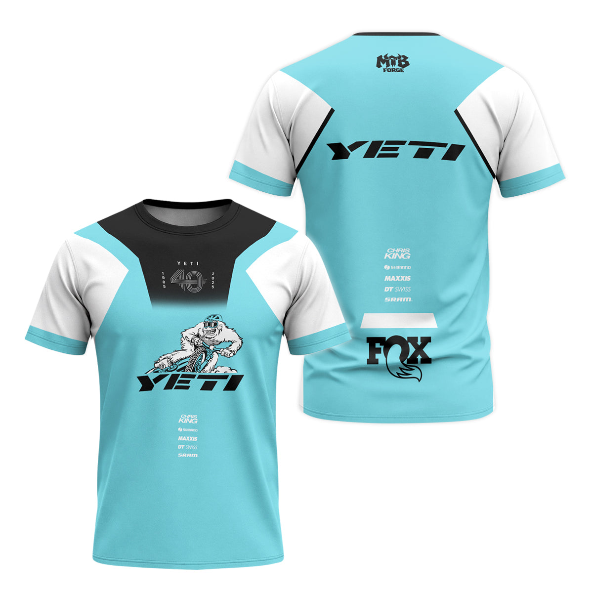 Yeti MTB Aqua White Factory Youth Short Sleeve Mountain Bike Jersey – Front and Back View