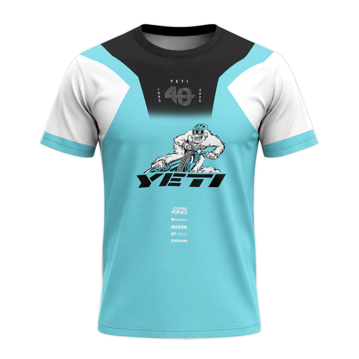 Yeti MTB Aqua White Factory Youth Short Sleeve Mountain Bike Jersey – Front View Mockup