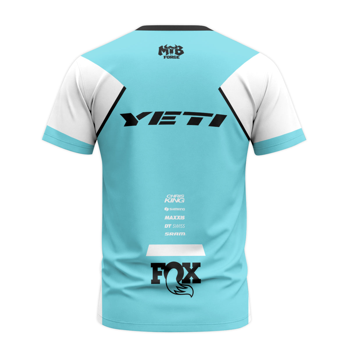 Yeti MTB Aqua White Factory Youth Short Sleeve Mountain Bike Jersey – Back View Mockup