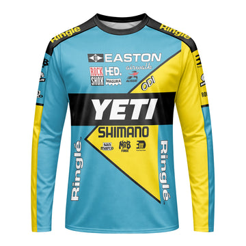Yeti Shimano Aqua Yellow Factory Long Sleeve Mountain Bike Jersey - front view mockup