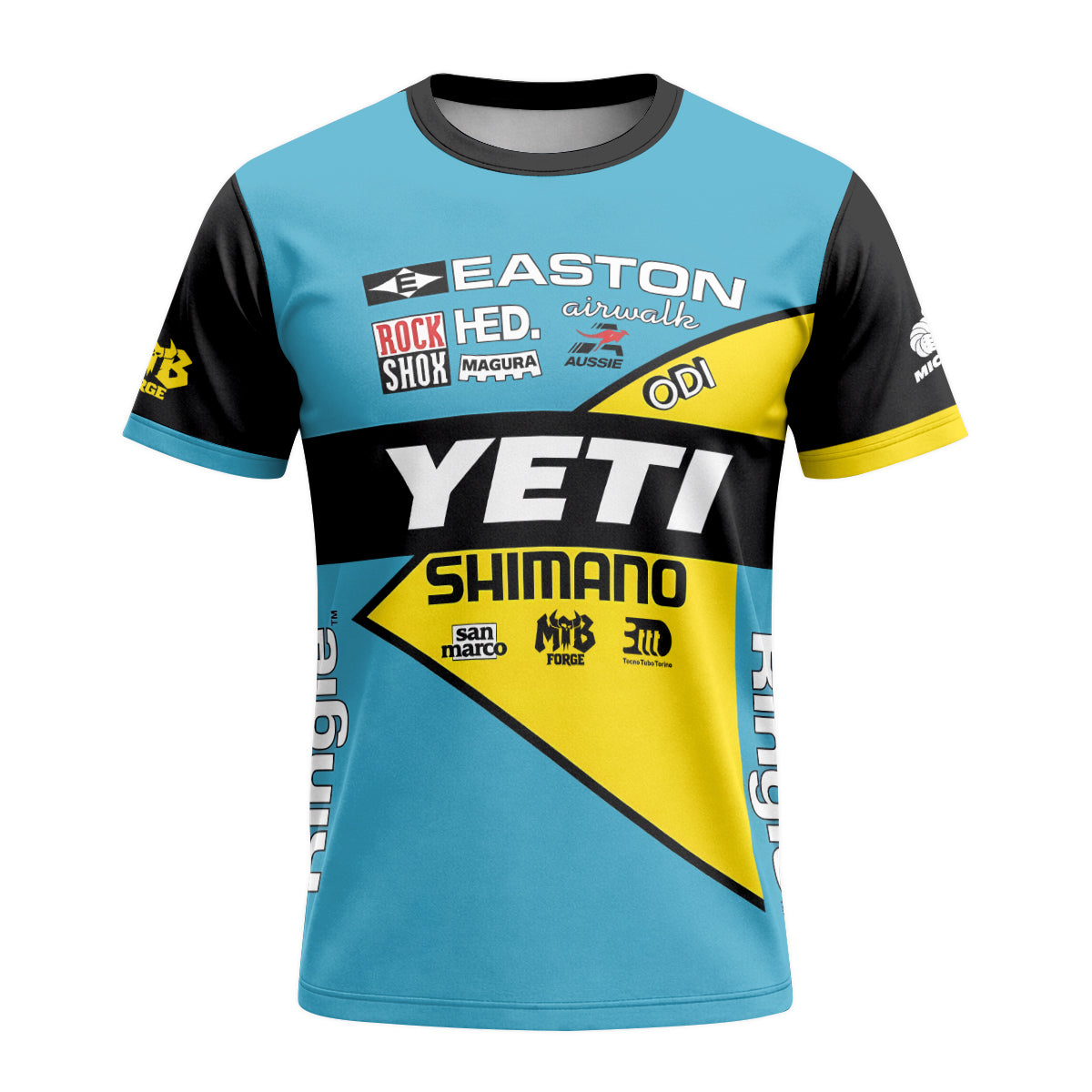 Yeti Shimano Aqua Yellow Factory Short Sleeve Mountain Bike Jersey - front view mockup