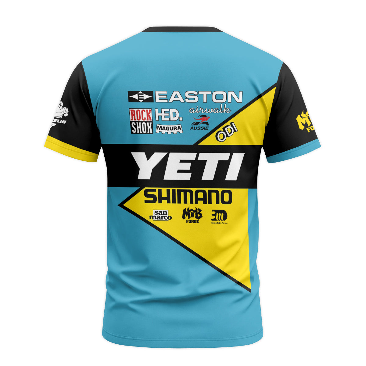 Yeti Shimano Aqua Yellow Factory Short Sleeve Mountain Bike Jersey - back view mockup