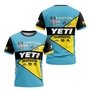 Yeti Shimano Aqua Yellow Factory Short Sleeve Mountain Bike Jersey - front and back view