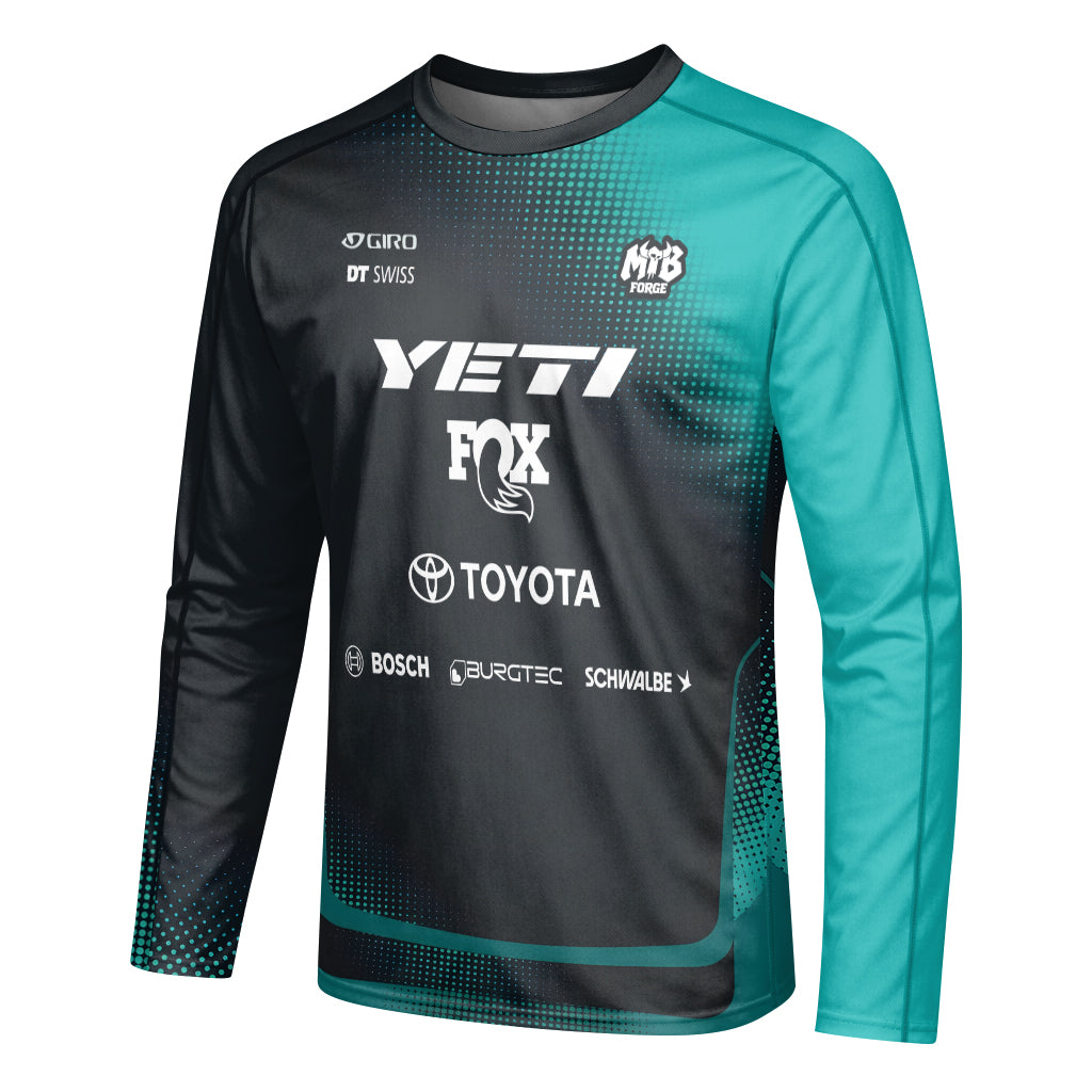 Yeti Toyota Black Teal Long Sleeve Mountain Bike Jersey – Left Side View Mockup