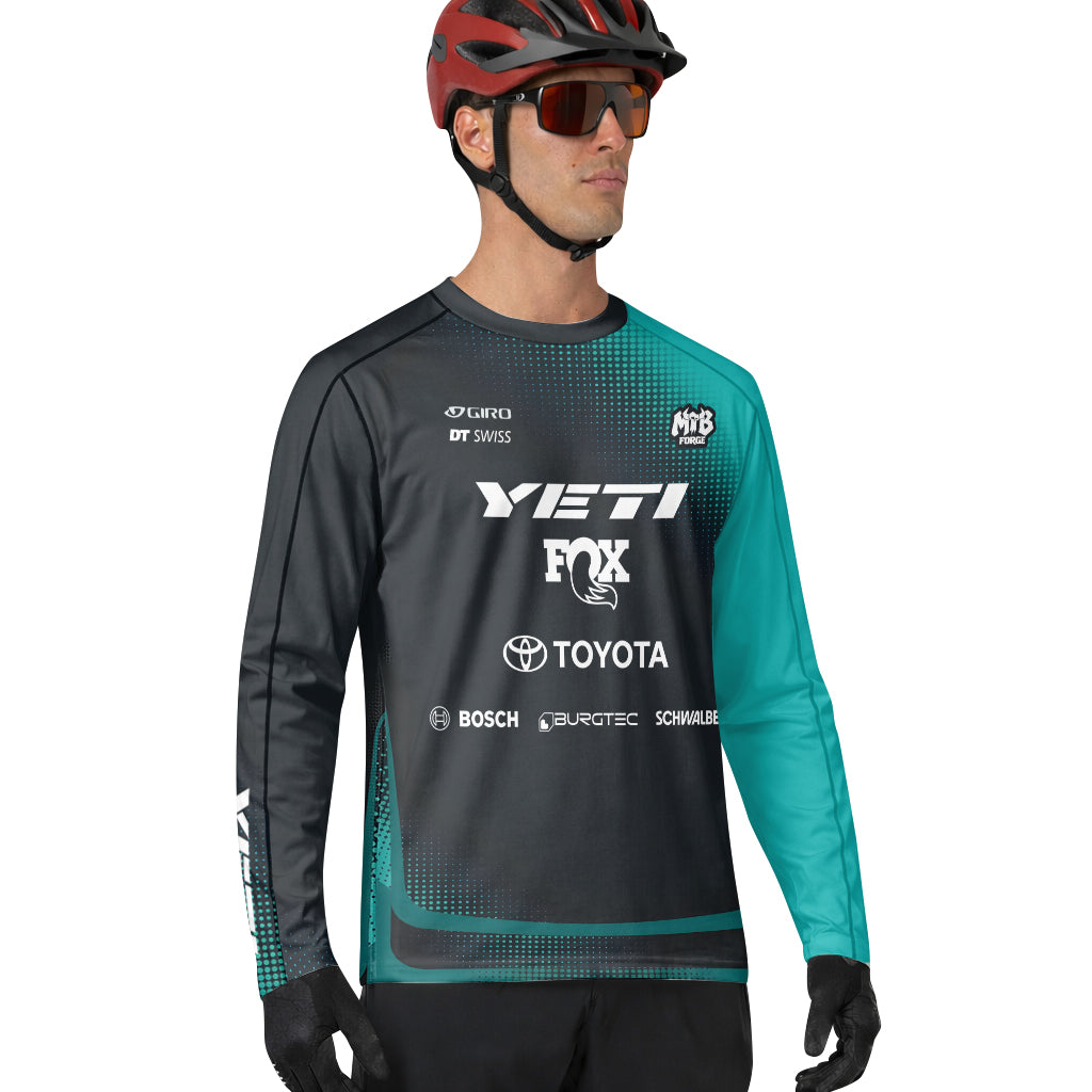 Yeti Toyota Black Teal Long Sleeve Mountain Bike Jersey – Lifestyle View