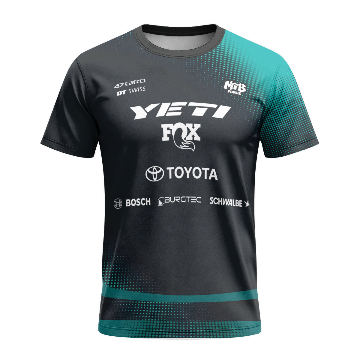 Yeti Toyota Black Teal Short Sleeve Mountain Bike Jersey – Front View Mockup
