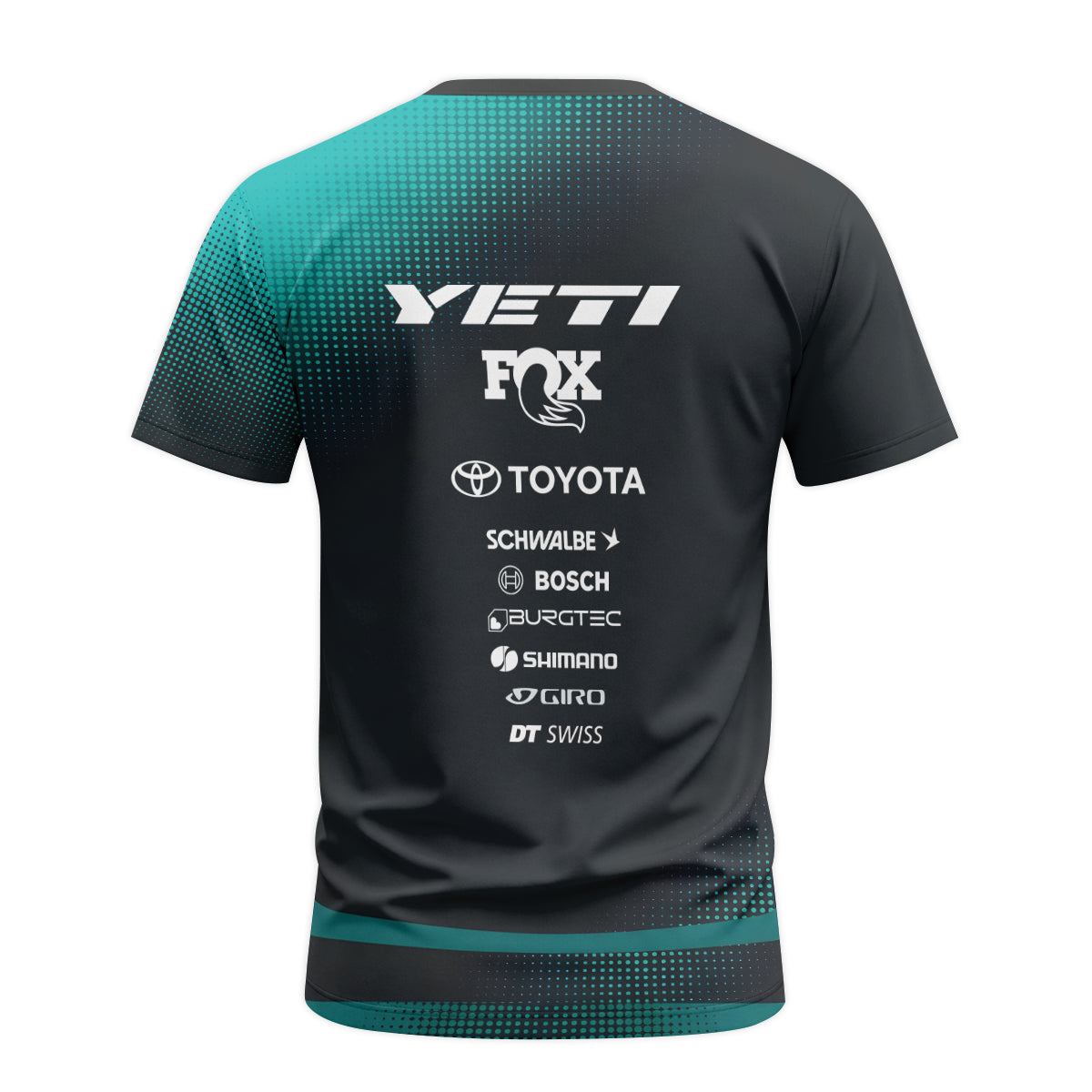 Yeti Toyota Black Teal Short Sleeve Mountain Bike Jersey – Back View Mockup