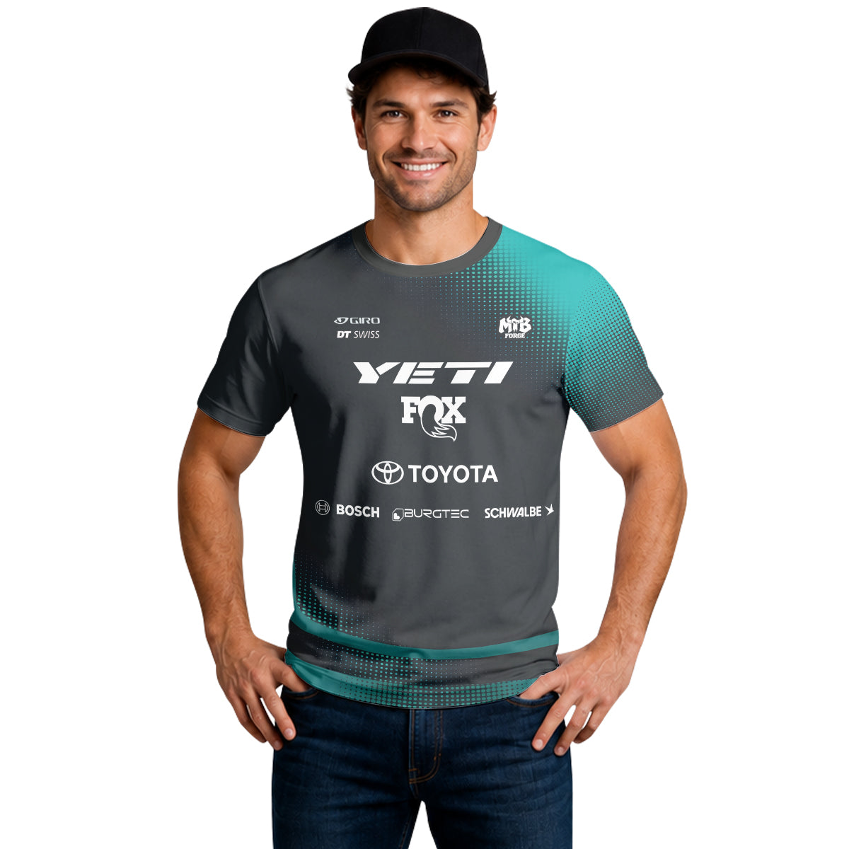 Yeti Toyota Black Teal Short Sleeve Mountain Bike Jersey – Lifestyle View