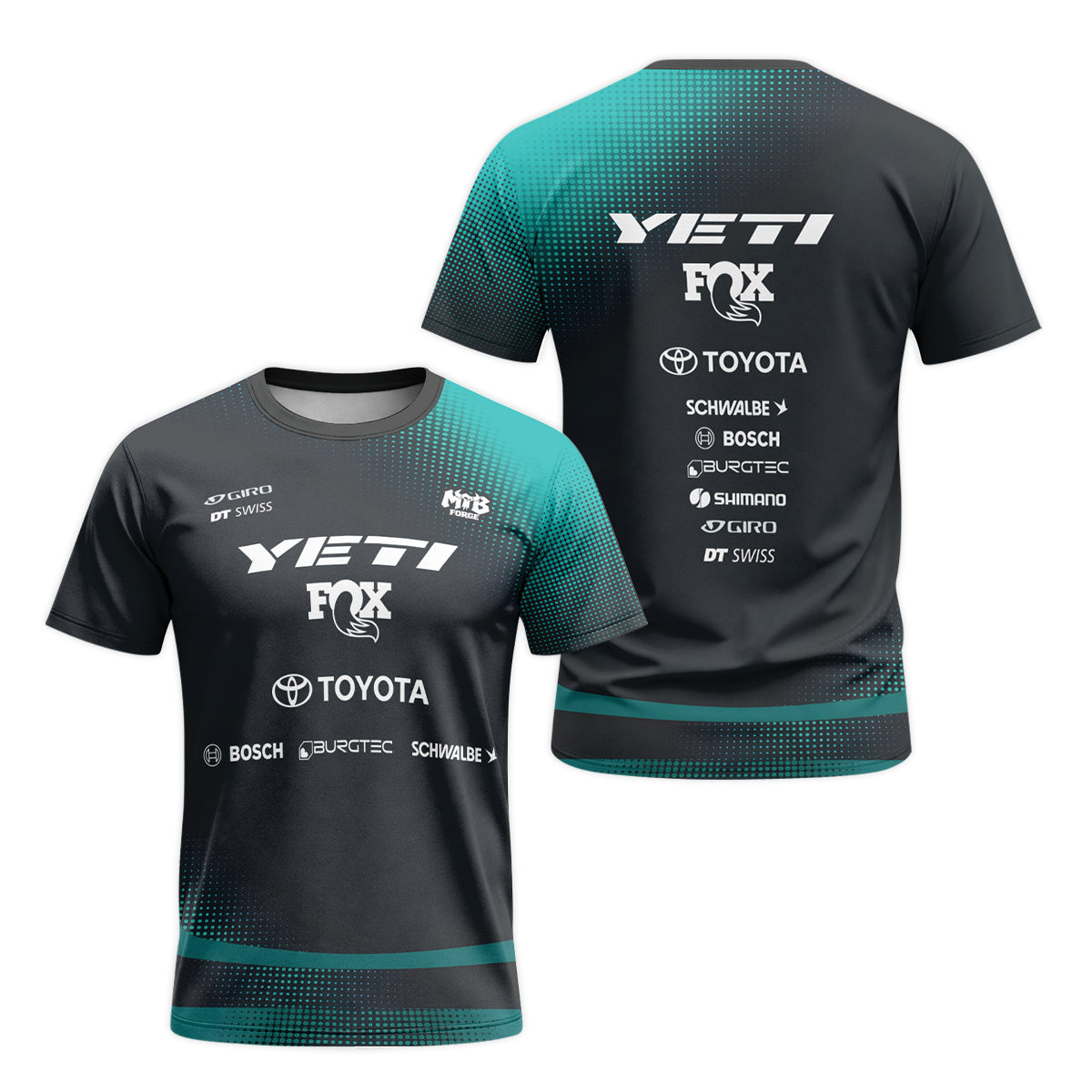 Yeti Toyota Black Teal Short Sleeve Mountain Bike Jersey – Front and Back View