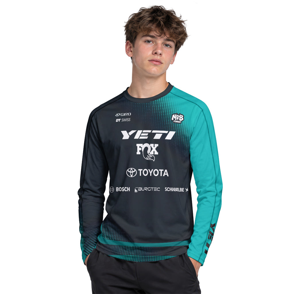 Yeti Toyota Black Teal Youth Long Sleeve Mountain Bike Jersey – Boy Lifestyle View