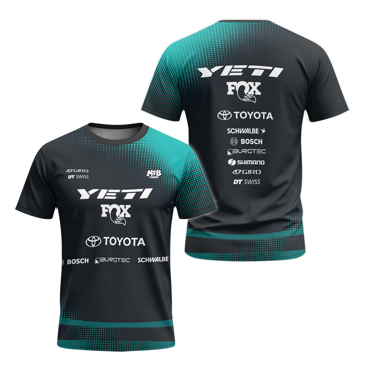 Yeti Toyota Black Teal Youth Short Sleeve Mountain Bike Jersey – Front and Back View