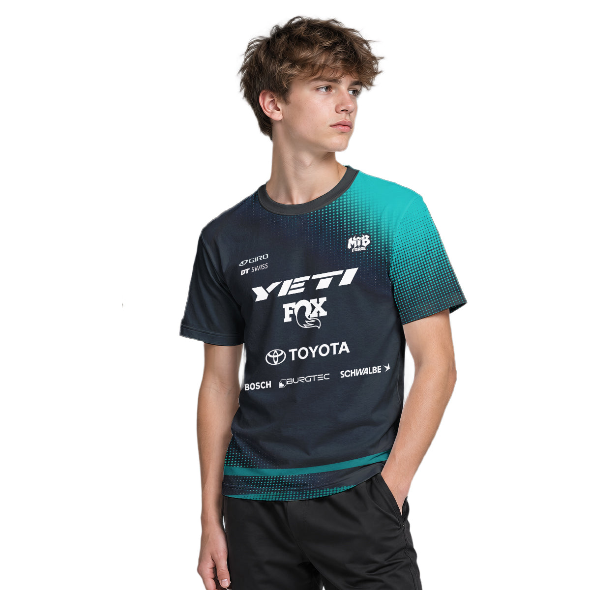 Yeti Toyota Black Teal Youth Short Sleeve Mountain Bike Jersey – Boy Lifestyle View